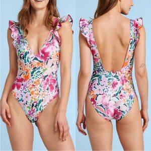 L.L.Bean x Summersalt The Ruffle Backflip Watercolor Floral Strawberry Sz 8